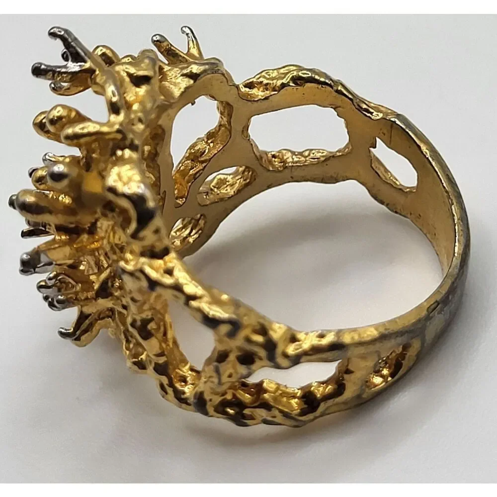 18K HGE Gold Modernist Brutalist Ring Coral Reef Texture Size 8